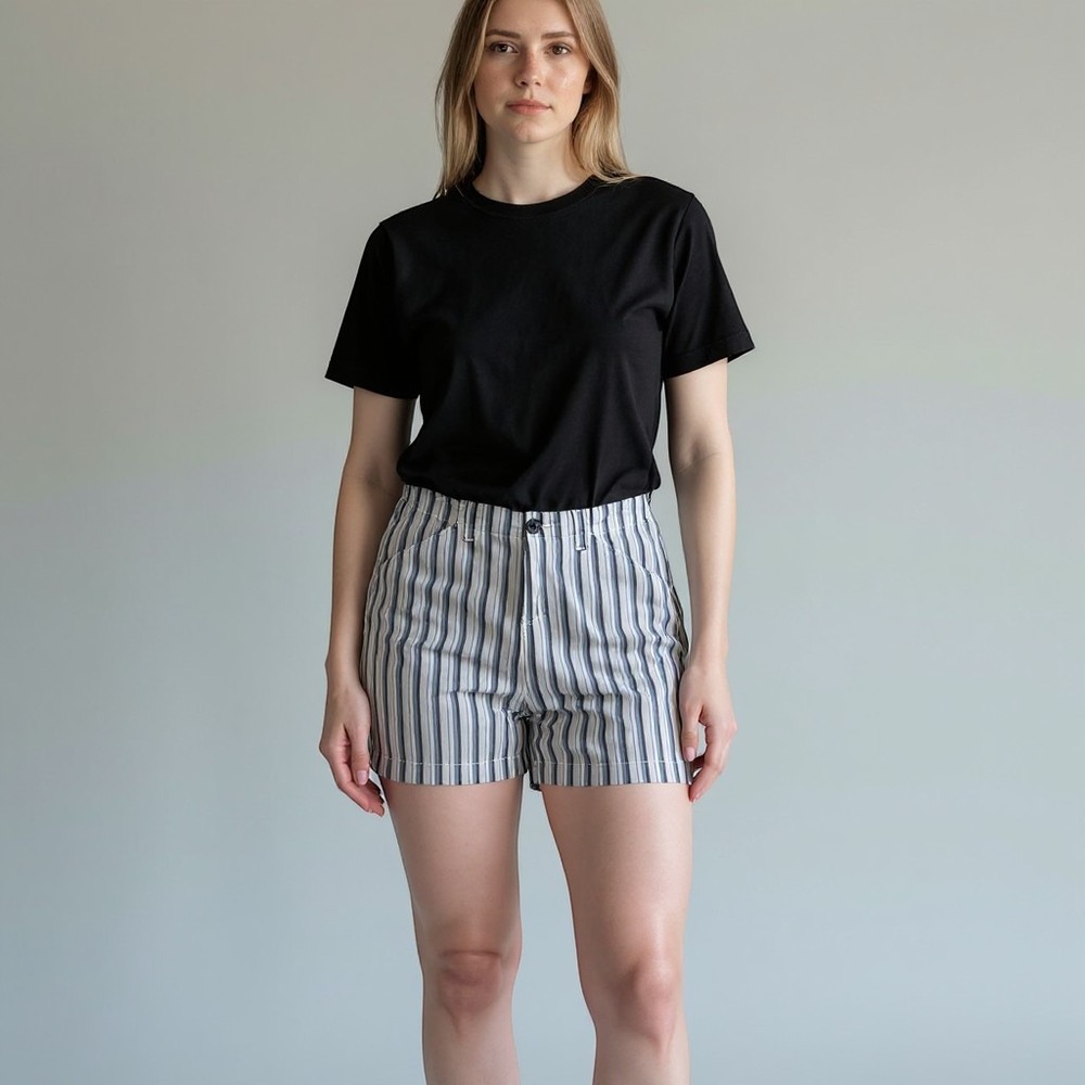 Lee Womens Regular‎ Fit Mid Rise Striped Shorts Blue White Black Nautical Size 8